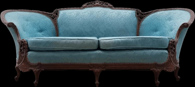 Vintage Blue Velvet Couch PNG with transparent background