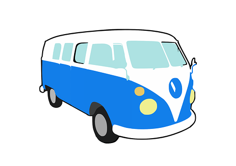 Vintage Blue Volkswagen Bus Illustration