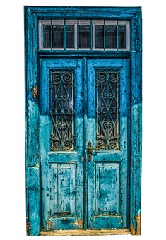 Vintage Blue Wooden Doorwith Ironwork PNG with transparent background