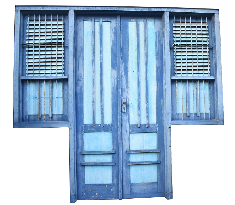 Vintage Blue Wooden Doorwith Shutters PNG image with a transparent background, free high-resolution download