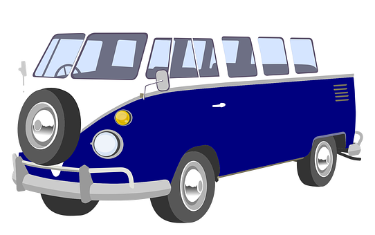 Vintage Blueand White Van Illustration PNG with transparent background