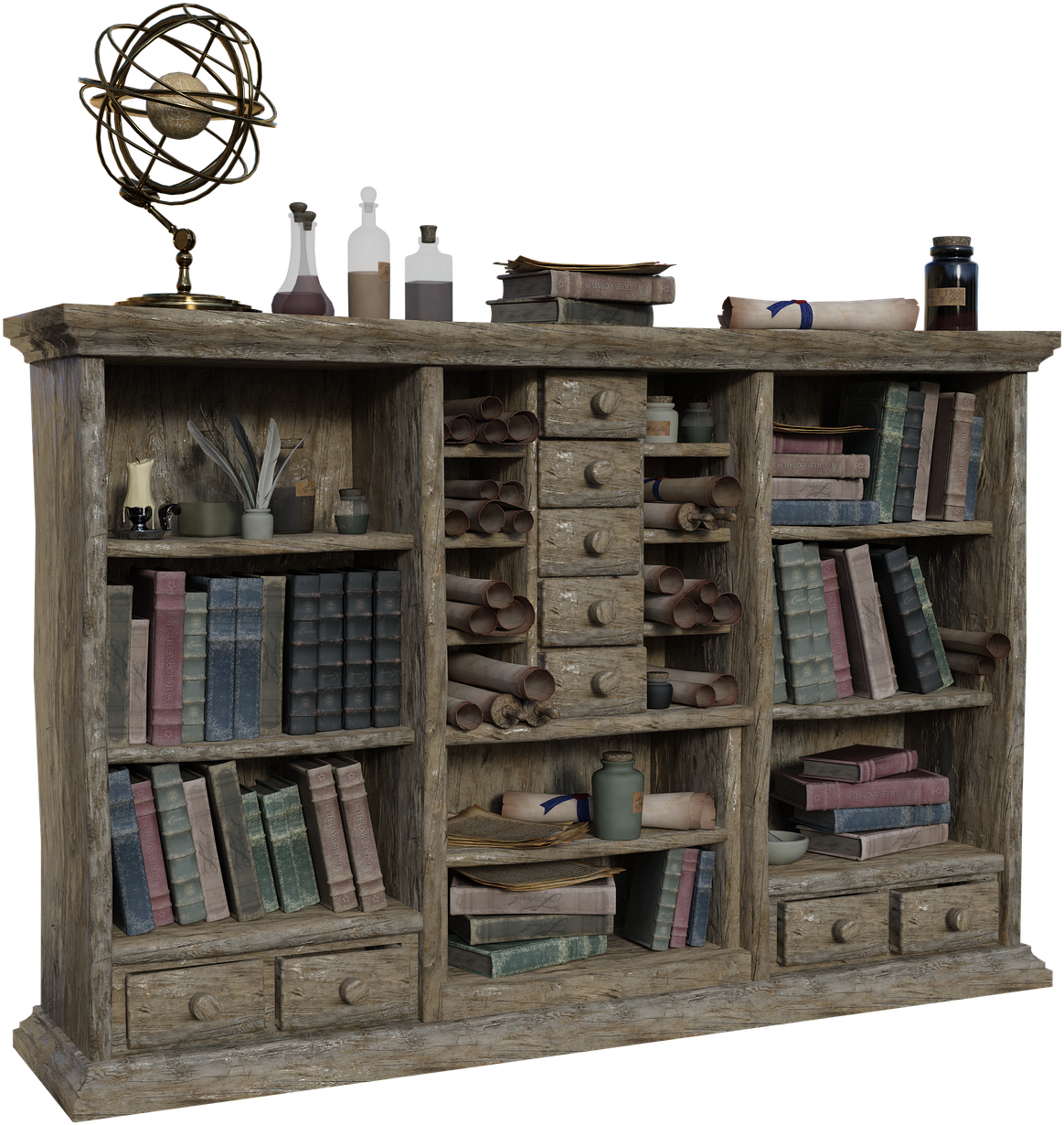 Bookshelf, Shelf, Books, Shelves, Alchemist, Wizard - Shelf, HD Png Download PNG with transparent background