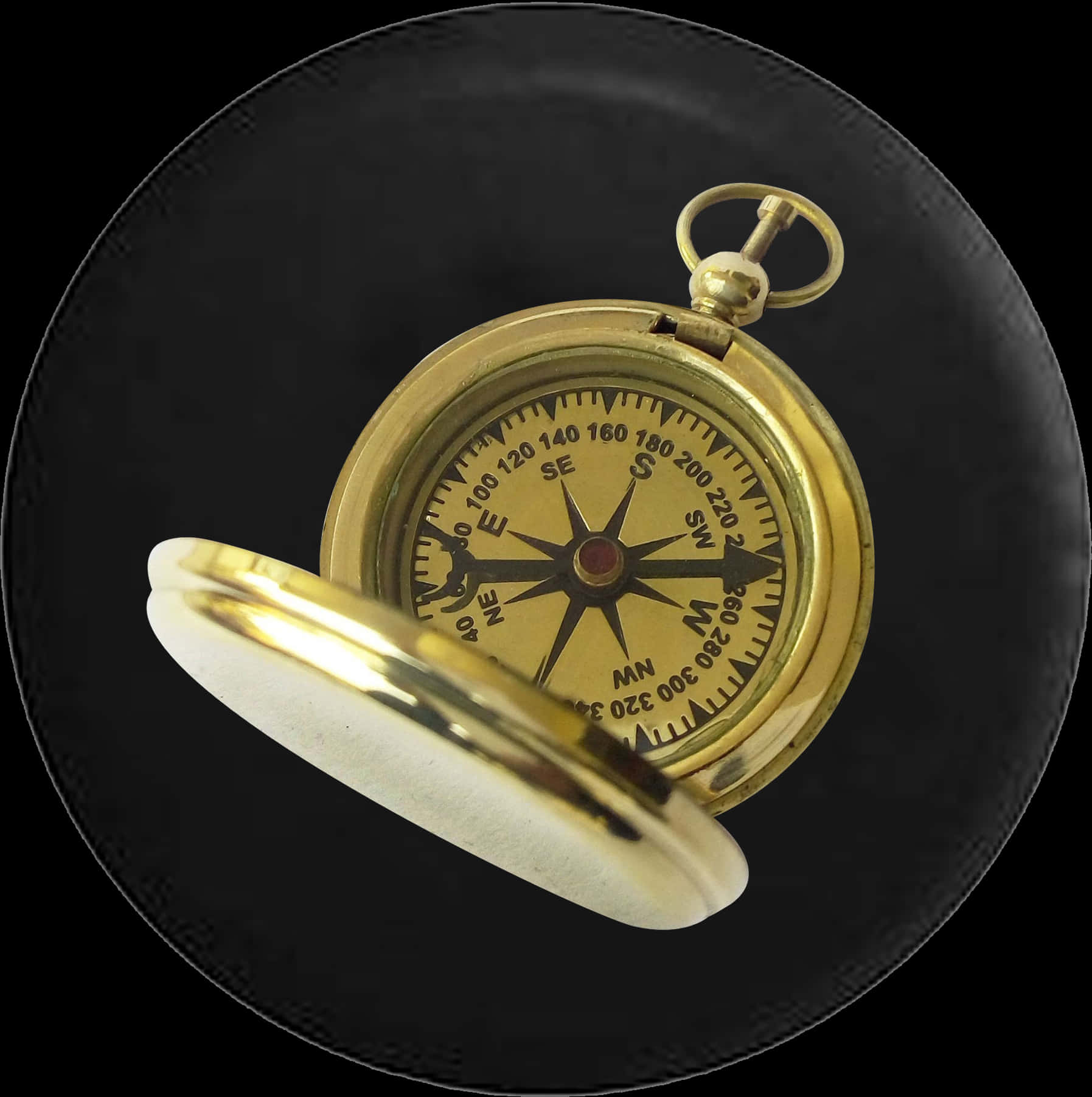 Vintage Brass Compass Black Background PNG with transparent background