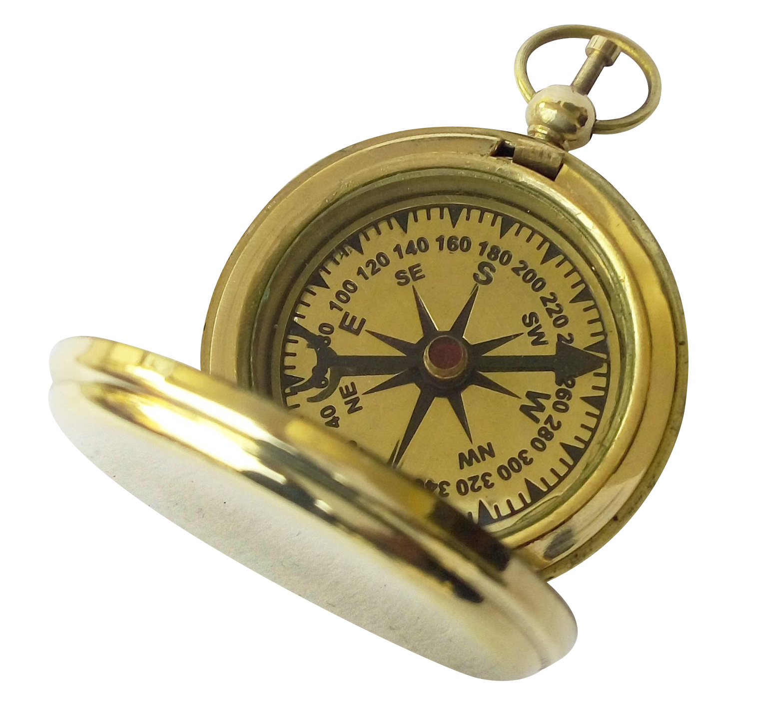 Vintage Brass Pocket Compass PNG with transparent background