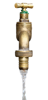 Vintage Brass Water Tap Flowing 165x340 PNG image with a transparent background, free high-resolution download