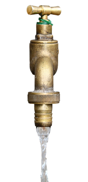 Vintage Brass Water Tap Flowing 349x720 PNG image with a transparent background, free high-resolution download