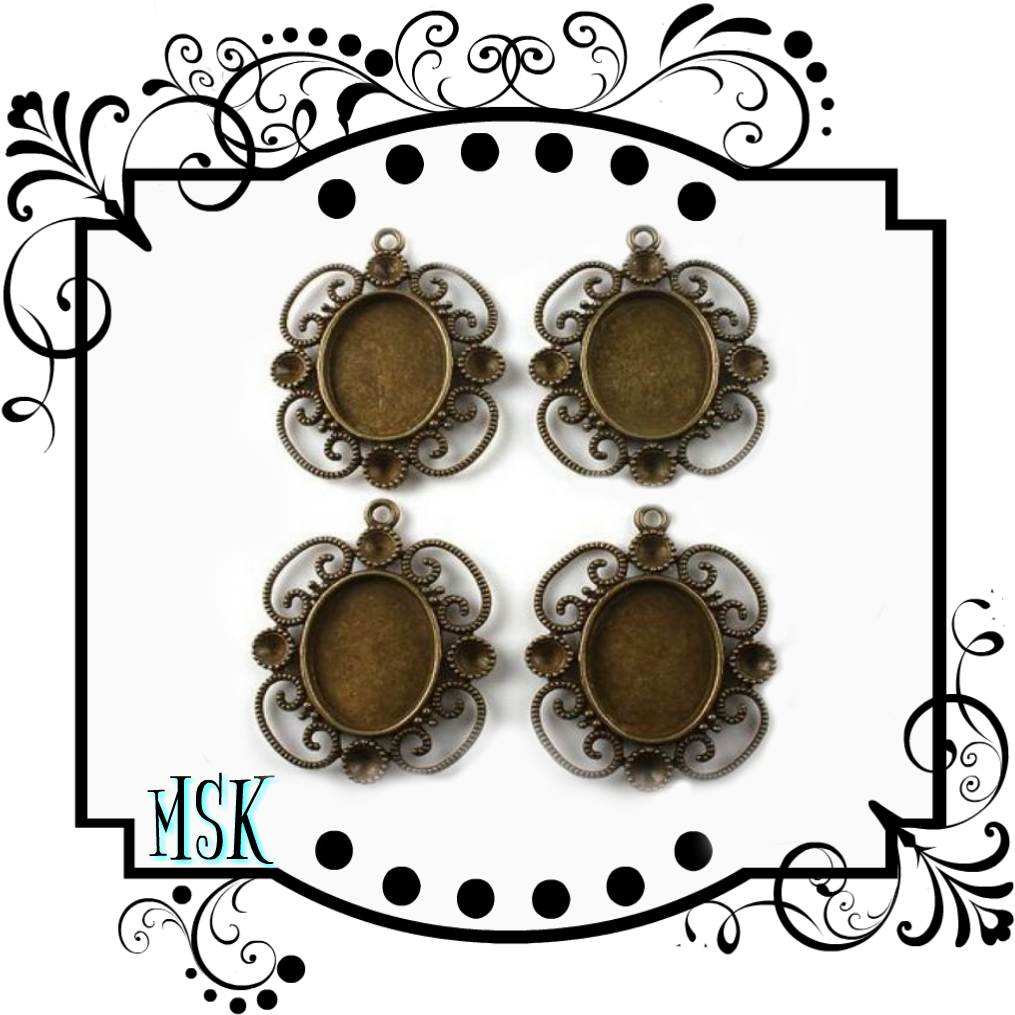 Vintage Bronze Cabochon Settings Earrings