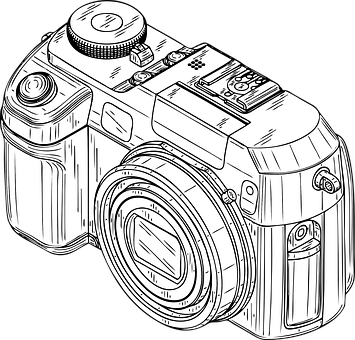 Vintage Camera Line Art PNG with transparent background