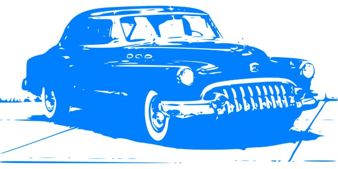 Vintage Car Blue Silhouette PNG with transparent background
