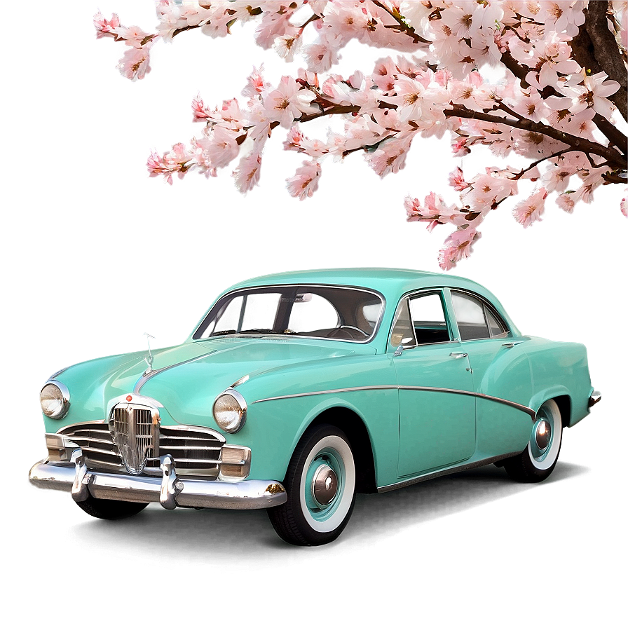 Vintage Car In Spring Blossoms Png Jpk