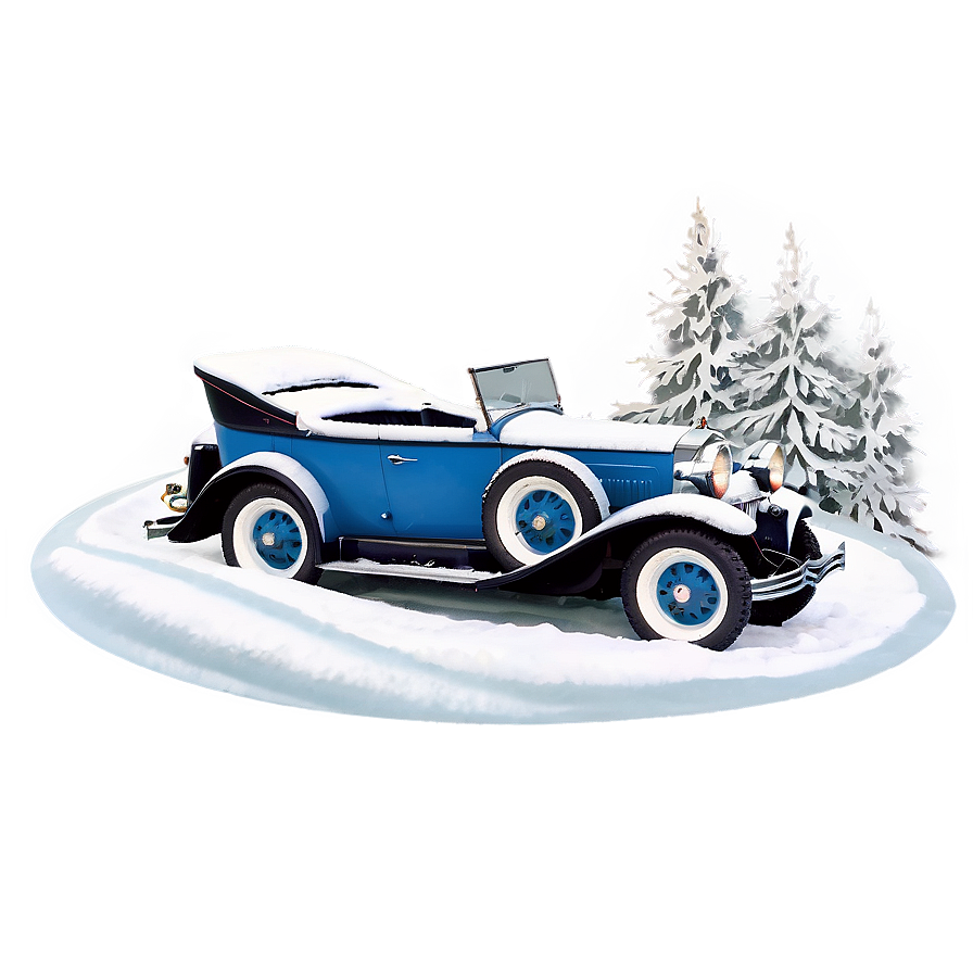 Vintage Car Winter Scene Png Otc