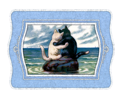 Vintage Cats Hugging Ocean View PNG with transparent background