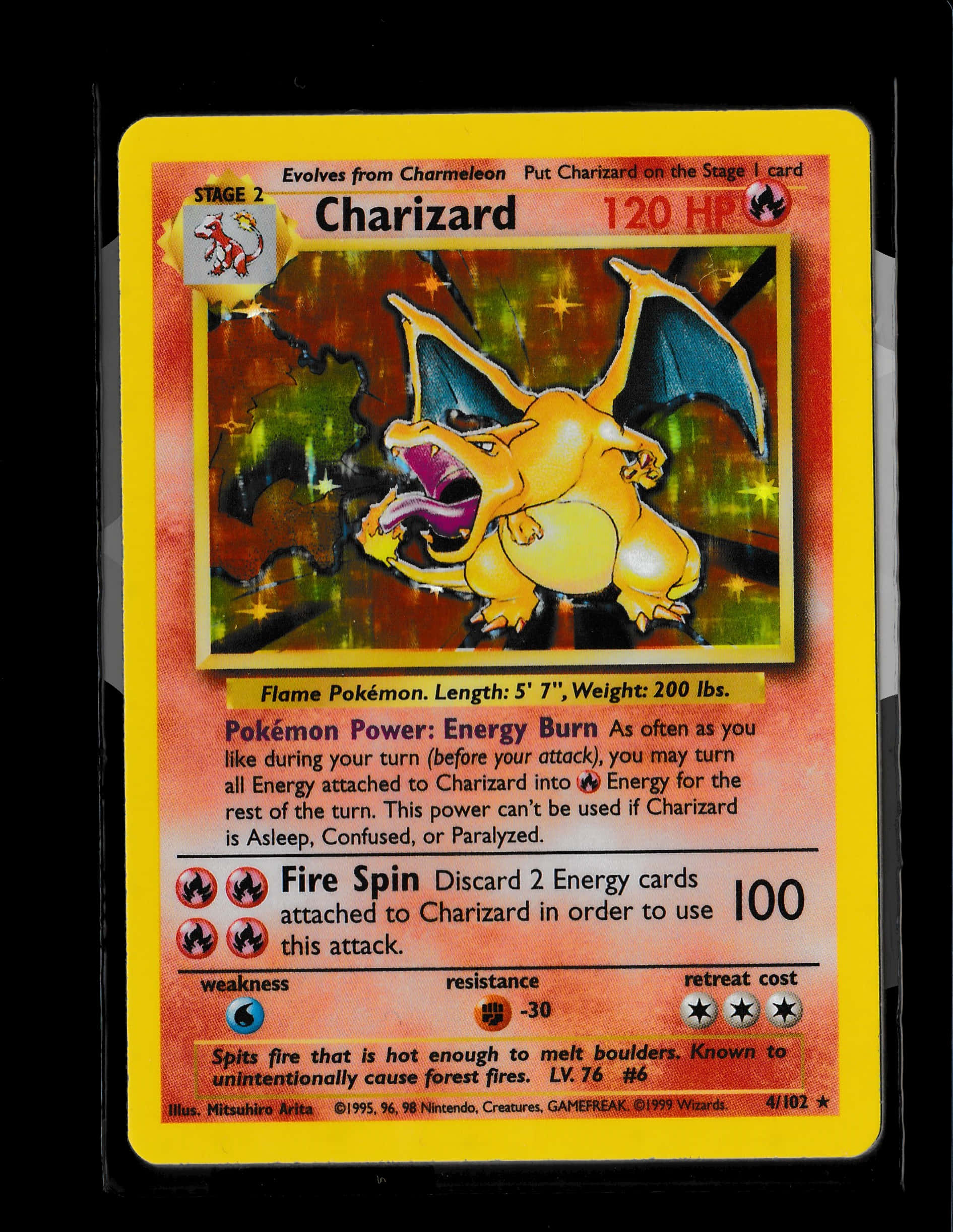 Vintage Charizard Pokemon Card PNG with transparent background