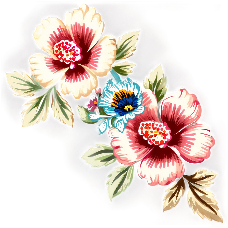 Vintage Corner Flower Motif Png Noa34