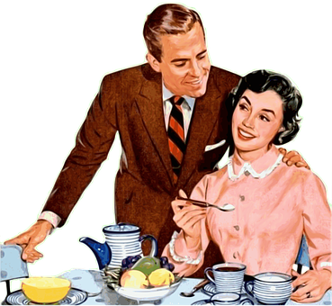 Vintage Couple Breakfast Illustration PNG with transparent background