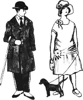 Vintage Coupleand Dog Silhouette PNG with transparent background