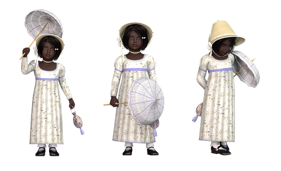 Vintage Doll With Umbrella Poses PNG with transparent background