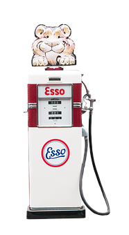 Vintage Esso Gas Pumpwith Tiger Topper PNG with transparent background