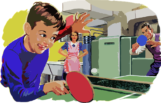 Vintage Family Playing Table Tennis PNG with transparent background