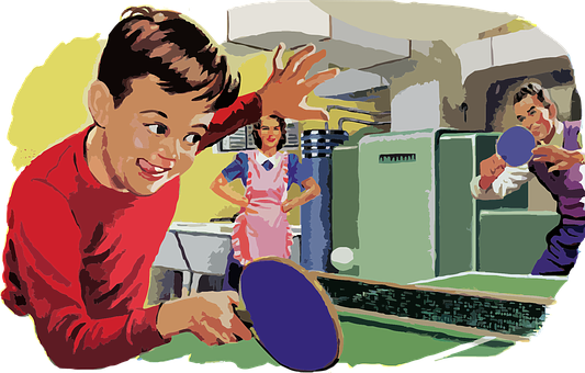 Vintage Family Playing Table Tennis PNG with transparent background
