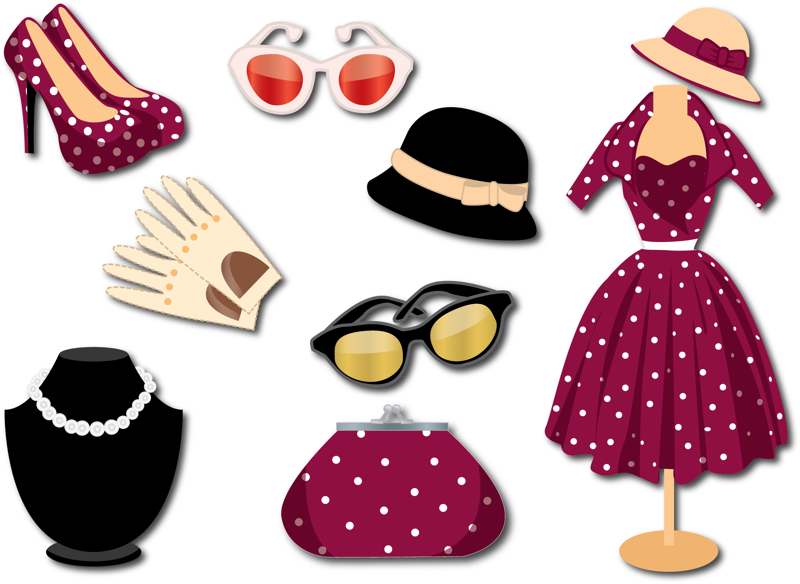 Style Fashion Woman With Vector Retro Clothing Clipart - Retro Accessories For Ladies, HD Png Download PNG with transparent background