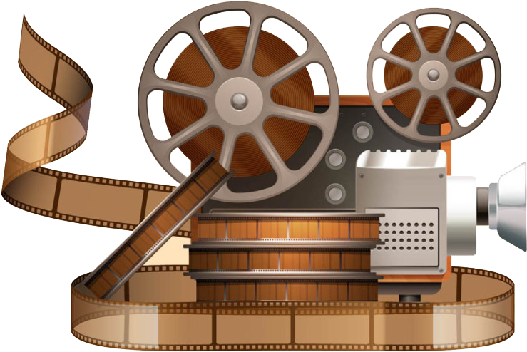 Vintage Film Projectorand Reels PNG with transparent background