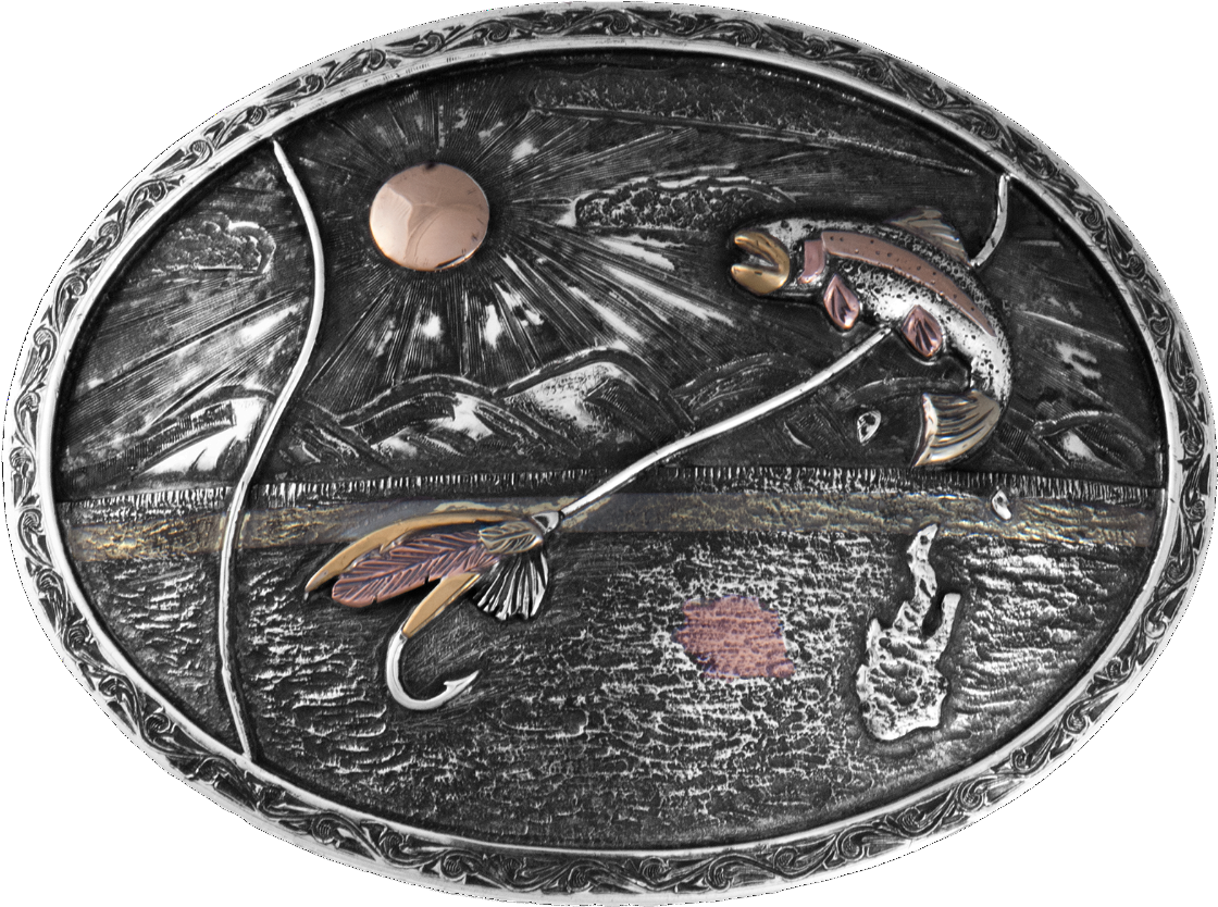 Vintage Fishing Oval Belt Buckle