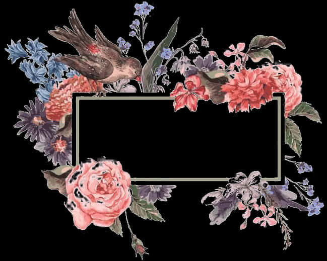 Vintage Floral Framewith Bird PNG with transparent background