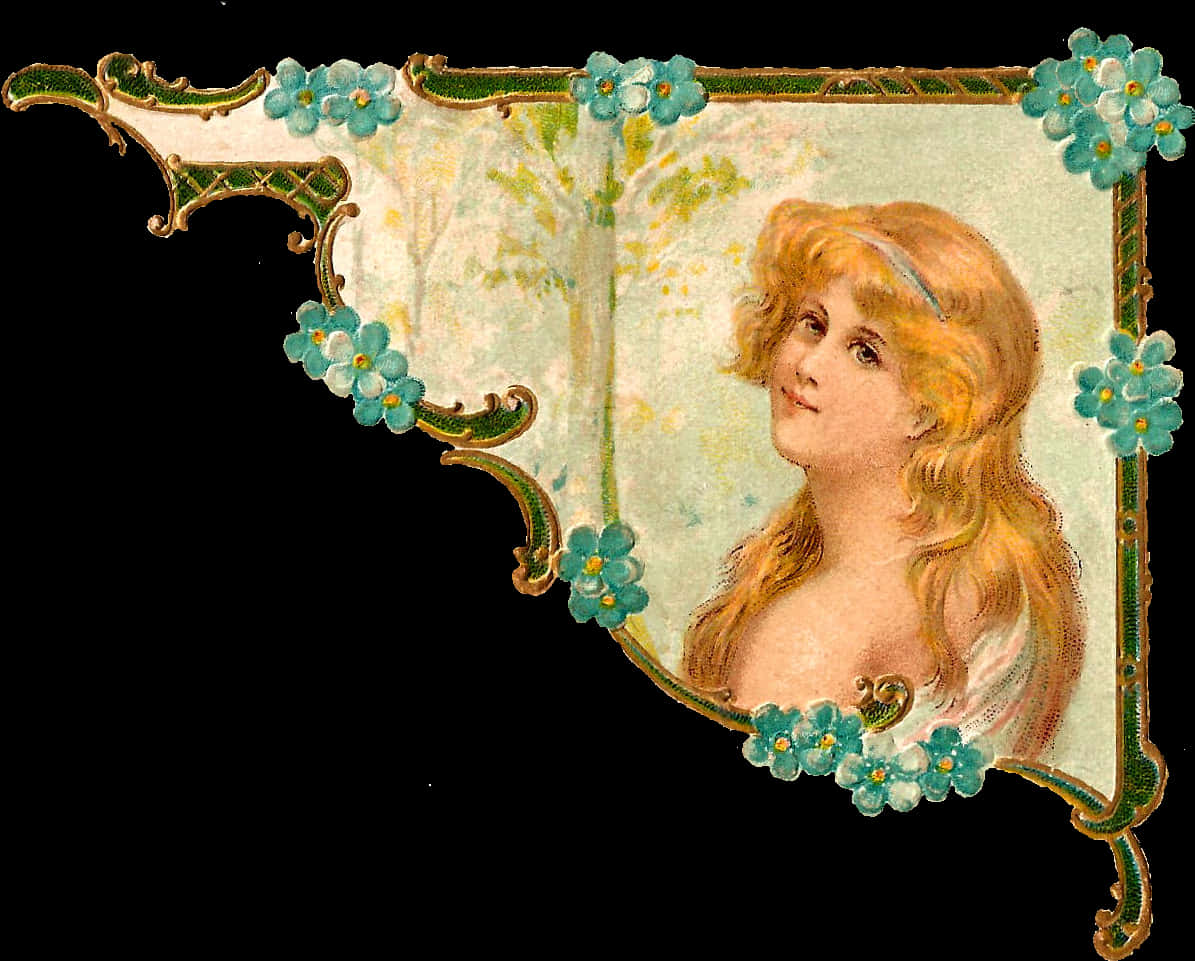 Vintage Floral Framewith Woman