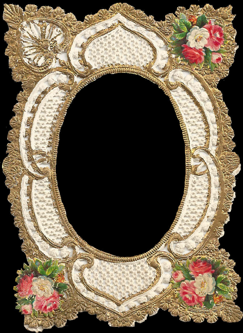 Vintage Floral Gold Frame PNG image with a transparent background, free high-resolution download