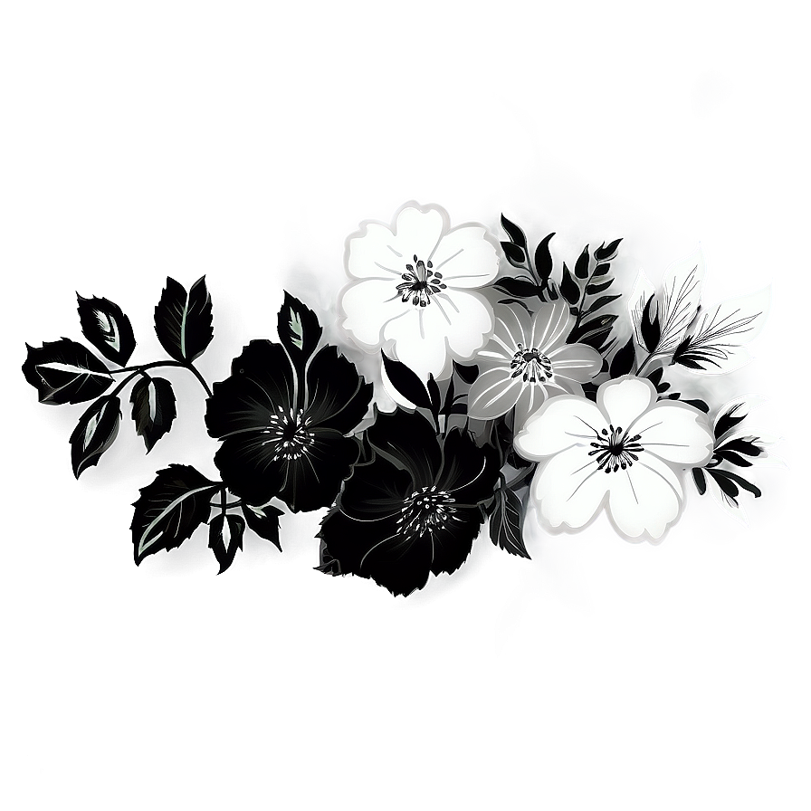 Vintage Flower Black and White PNG oof PNG image with a transparent background, free high-resolution download