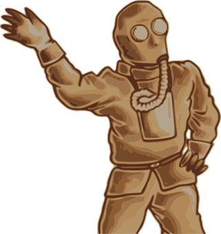 Vintage Gas Mask Suit Illustration PNG with transparent background