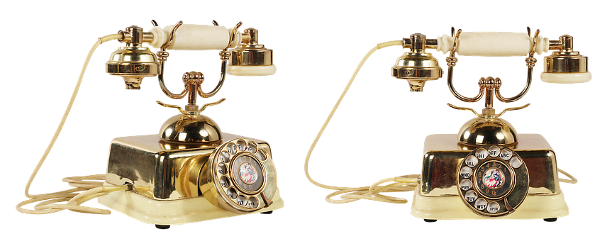 Vintage Golden Rotary Telephones PNG with transparent background