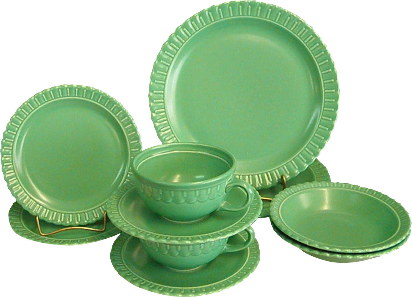 Vintage Green Dinnerware Set PNG image with a transparent background, free high-resolution download