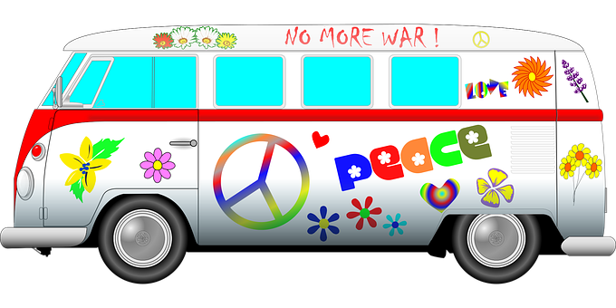 Vintage Hippie Peace Van PNG with transparent background
