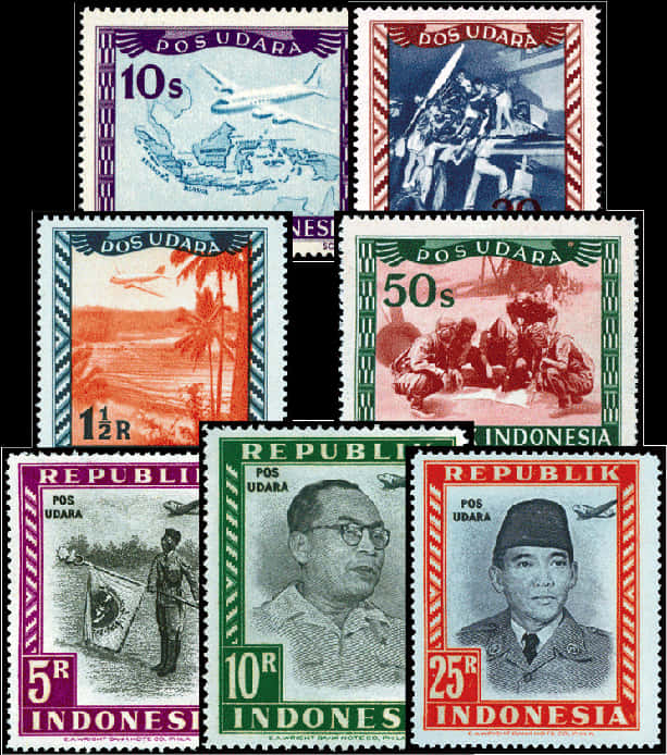 Vintage Indonesian Airmail Stamps PNG with transparent background