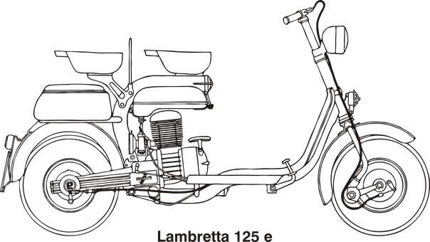 Vintage Lambretta125 Scooter Outline PNG with transparent background
