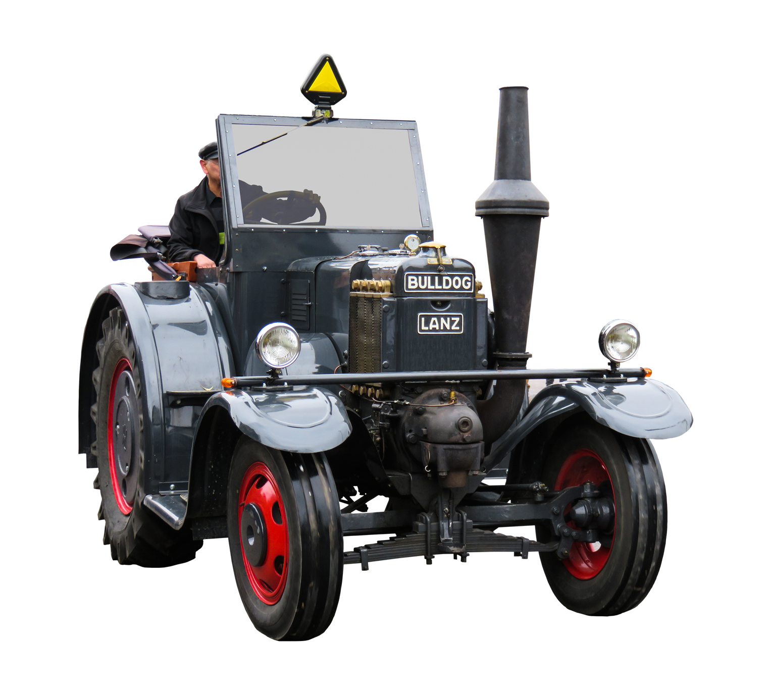 Vintage Lanz Bulldog Tractorwith Driver PNG image with a transparent background, free high-resolution download