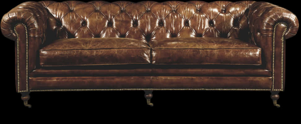 Vintage Leather Chesterfield Sofa PNG with transparent background