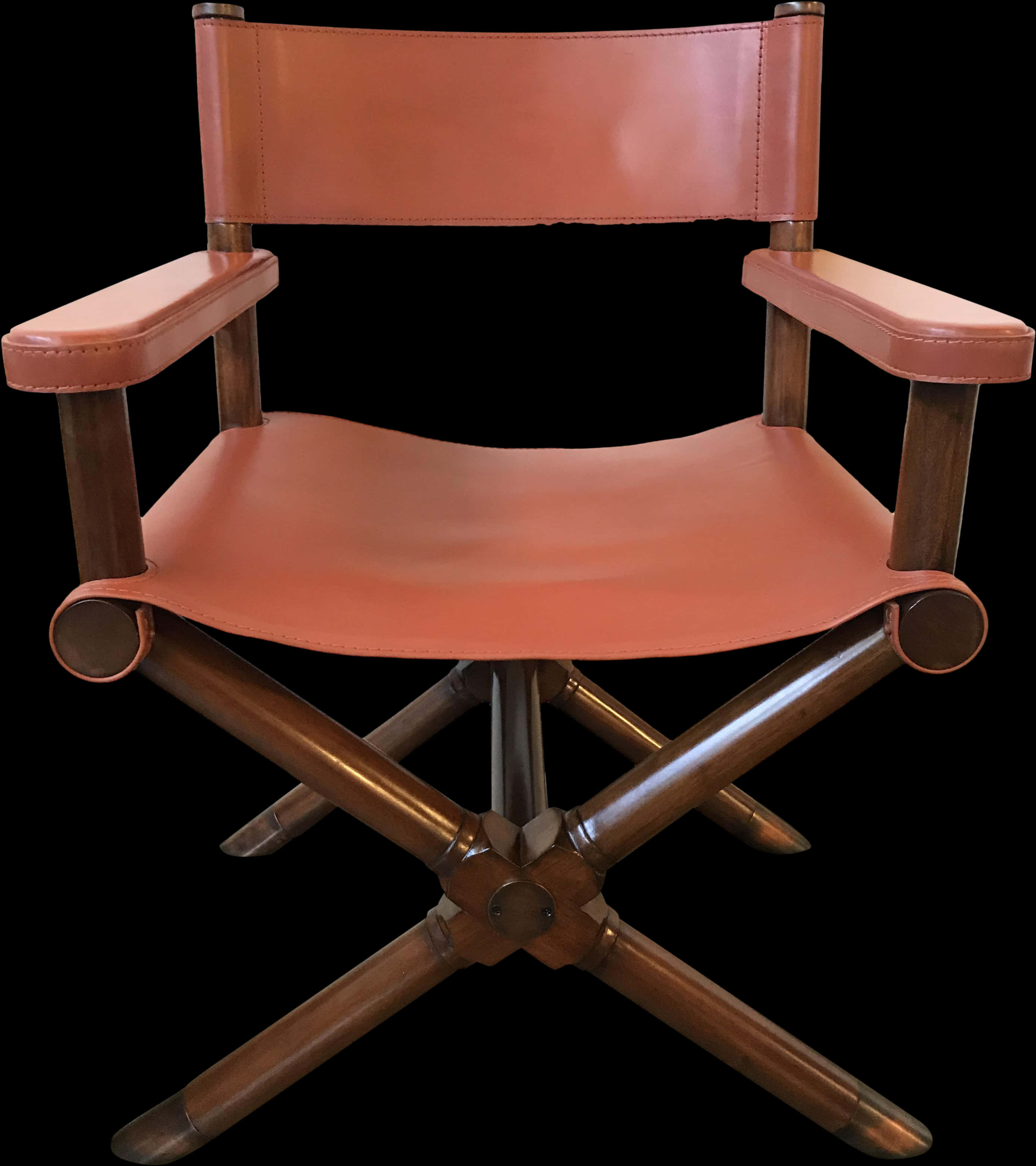 Vintage Leather Directors Chair Black Background PNG with transparent background