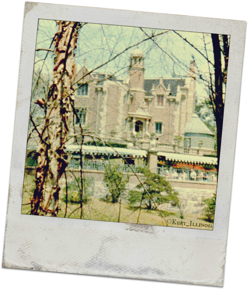 Vintage Mansion Through Trees Photograph PNG with transparent background