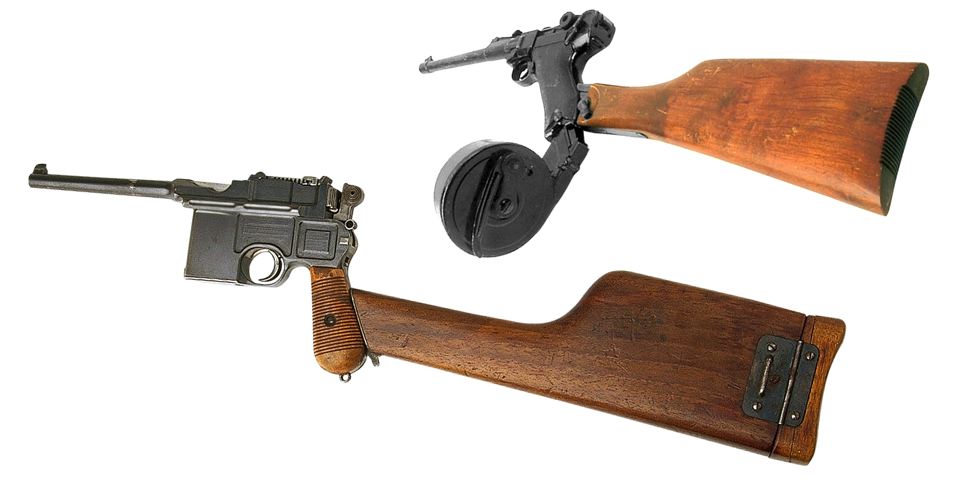Vintage Mauser C96 Broomhandle Pistol PNG with transparent background