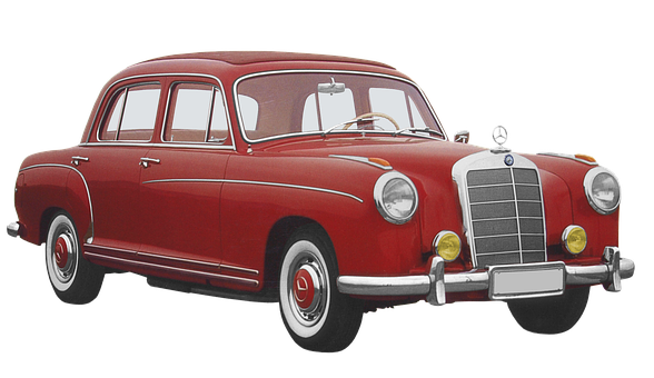 Vintage Mercedes Benz Red Sedan PNG with transparent background
