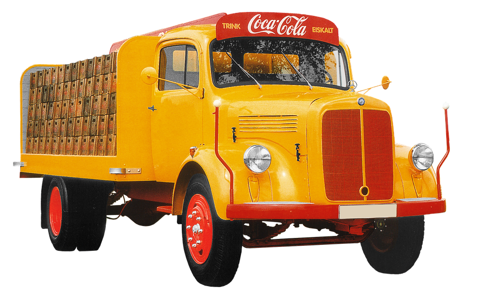 Vintage Mercedes Coca Cola Truck PNG with transparent background