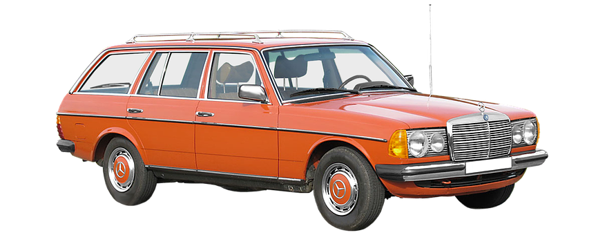Vintage Mercedes Wagon Orange PNG with transparent background