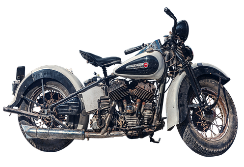 Vintage Motorcycle Blackand White PNG with transparent background