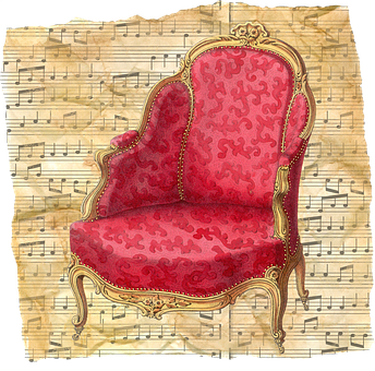 Vintage Musical Armchairon Sheet Music Background PNG with transparent background