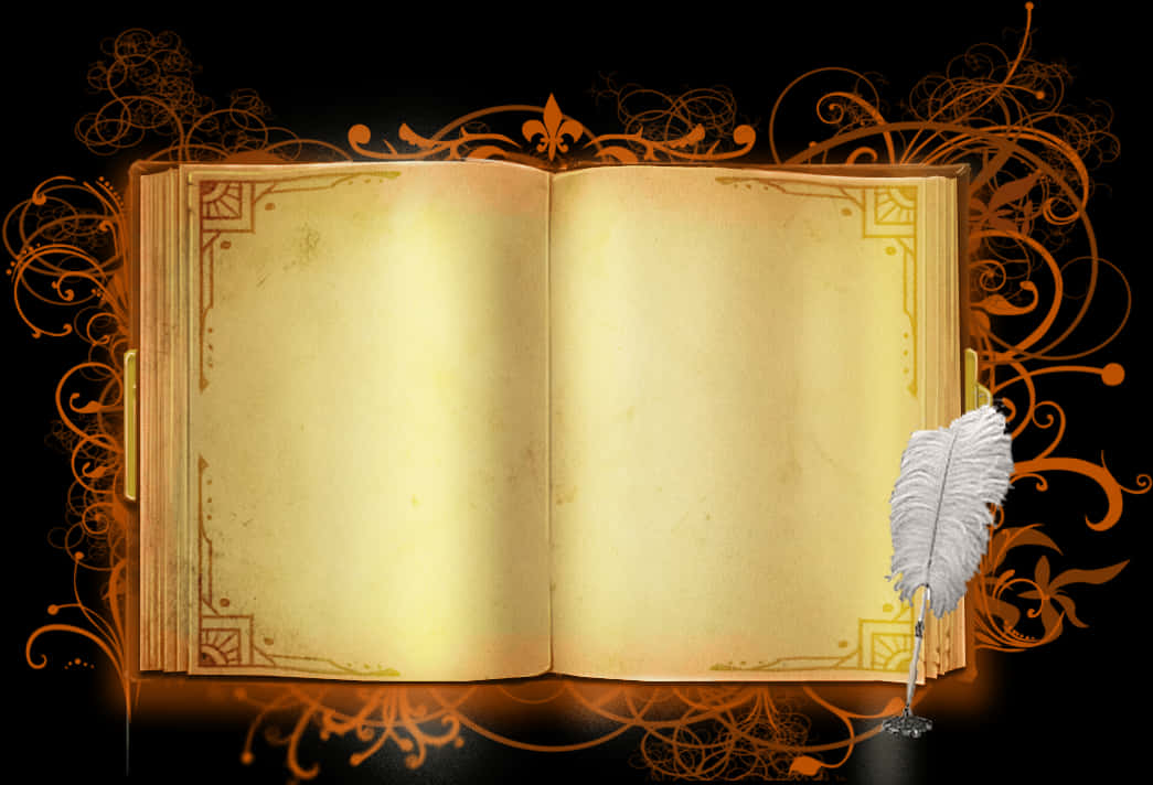 Vintage Open Book Quill Pen Background PNG with transparent background