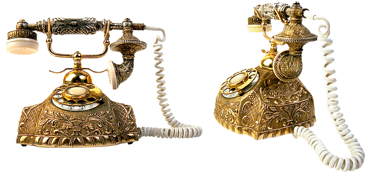 Vintage Ornate Golden Telephones PNG with transparent background