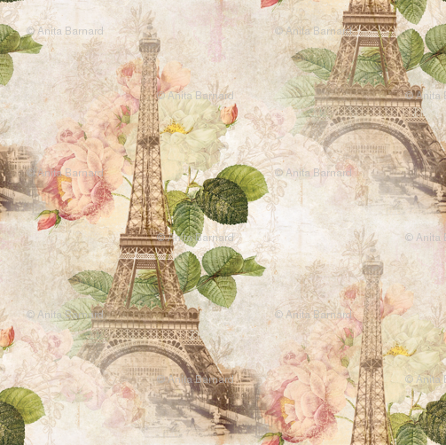 Vintage Paris Eiffel Tower Floral Pattern